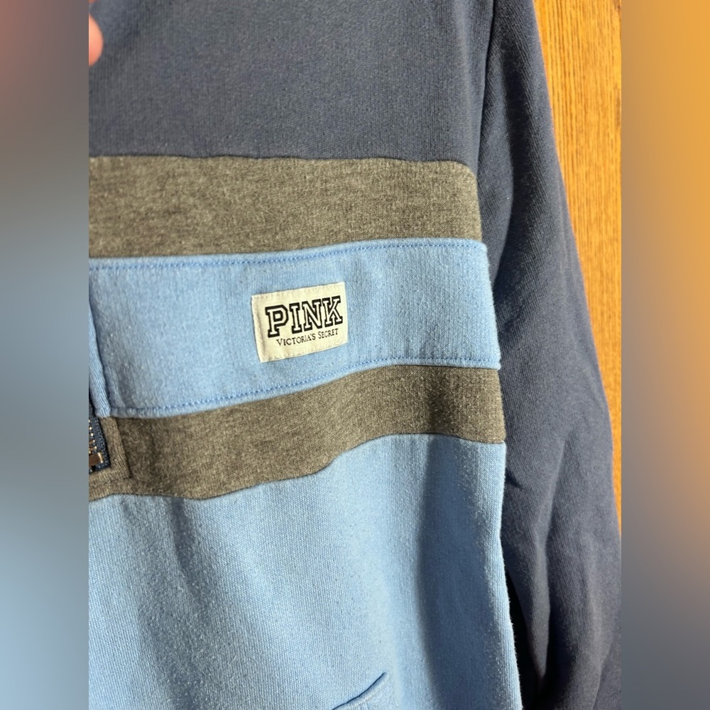PINK Half Zip Striped Hooded Sweatshirt - Picture 4 of 5